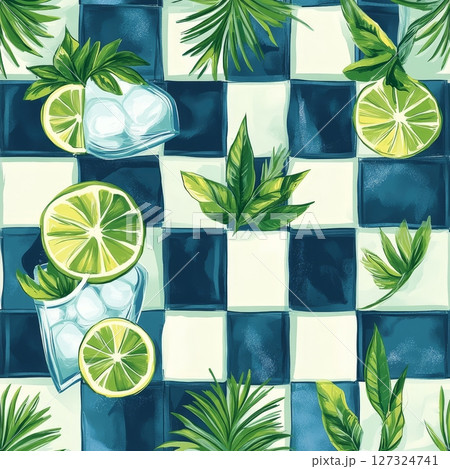Bright checkerboard pattern with vibrant mojito...のイラスト素材 [127324741 ...