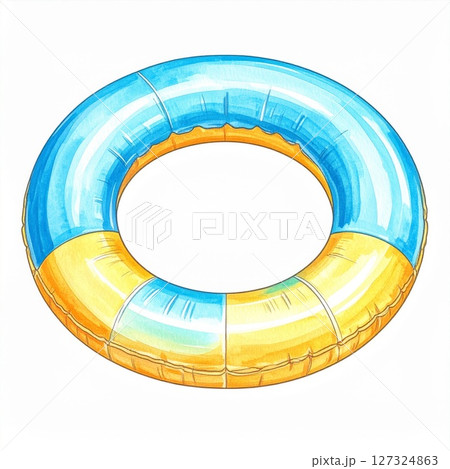Blue and Yellow Inflatable Swim Ring Illustration 127324863