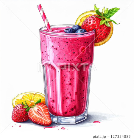 Pink Berry Smoothie with Strawberries and Lemon 127324885
