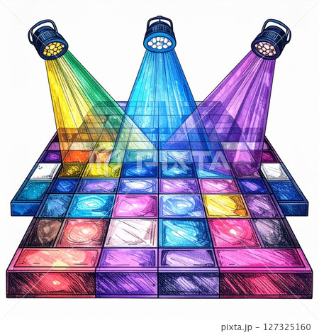 Colorful Dance Floor Illuminated by Stage Lights 127325160