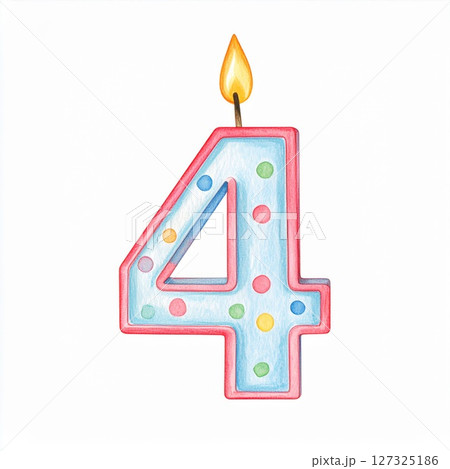 Pastel Number Four Birthday Candle with Dots Pastel Number Four Birthday Candle with Dots 127325186