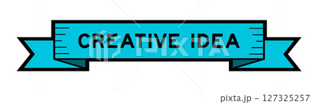 Ribbon label banner with word creative idea in blue color on white background 127325257