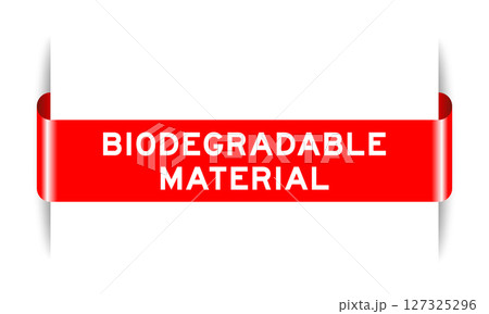 Red color inserted label banner with word biodegradable material on white background Red color inserted label banner with word biodegradable material on white background 127325296