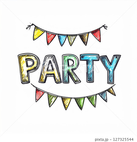 Colorful Party Banner Illustration with Hand Drawn Text 127325544