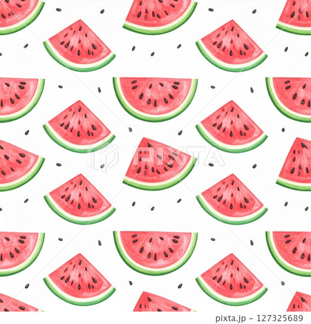 Watermelon Pattern: Red And Green Summer Fruit Illustration 127325689