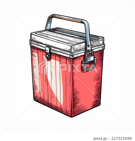 Red Rectangular Cooler with Metal Handle Illustration 127325699