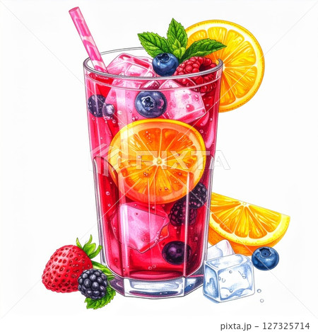 Refreshing Berry Cocktail with Citrus and Ice 127325714
