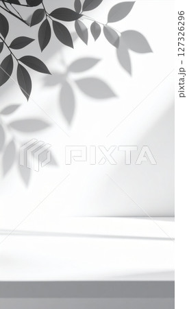 Grey and White Minimalist Leaf Shadow Background 127326296