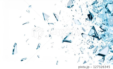 Shattered Blue Glass Fragments on White Background 127326345