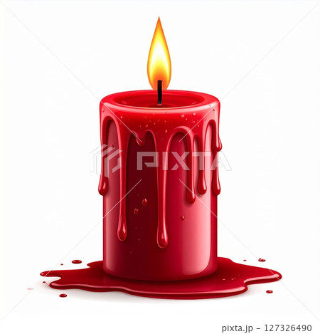 Red Melted Candle with Dripping Wax on White Background Red Melted Candle with Dripping Wax on White Background 127326490