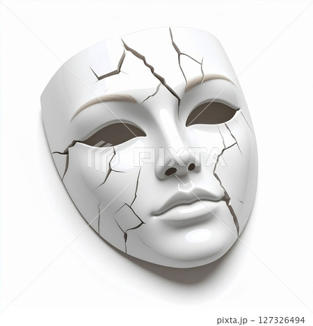Cracked White Mask on White Background 127326494
