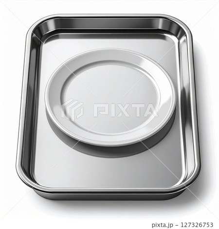 Stainless Steel Tray with White Plate Stainless Steel Tray with White Plate 127326753