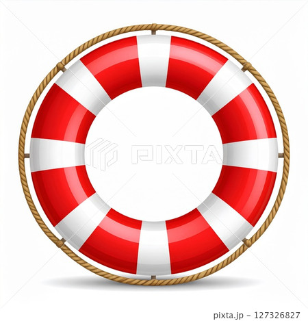 Red and White Striped Lifebuoy with Rope Red and White Striped Lifebuoy with Rope 127326827