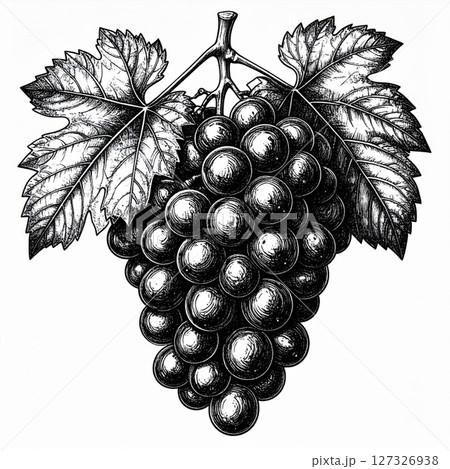 Black And White Grape Cluster Illustration 127326938