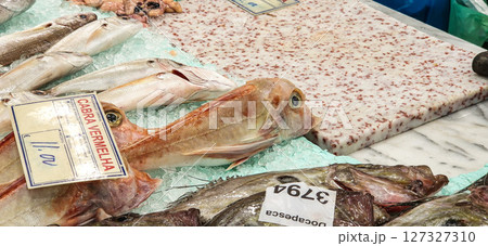 Setubal, Portugal - Feb 28, 2025: Mercado do Livramento in Setubal, Portugal. Fresh fish and food market 127327310