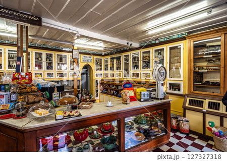 Setubal, Portugal - Feb 28, 2025: Traditional grocery store Mercearia Confianca de Troino at Setubal in Portugal Setubal, Portugal - Feb 28, 2025: Traditional grocery store Mercearia Confianca de Troino at Setubal in Portugal 127327318