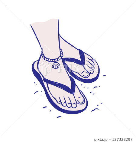 Beach Shoe Flip-flop Sandals Footwear Legs Walking on the Beach Summer Sketch Whimsical Doodle Illustration Beach Shoe Flip-flop Sandals Footwear Legs Walking on the Beach Summer Sketch Whimsical Doodle Illustration 127328297