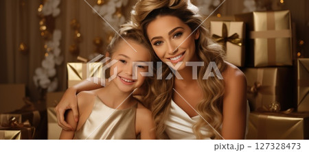 mother daughter bonding present gift gold theme xmas, ai mother daughter bonding present gift gold theme xmas, ai 127328473