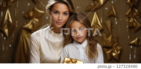 mother daughter bonding present gift gold theme xmas, ai 127328480