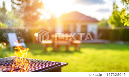 Summer time party in backyard garden 127328945