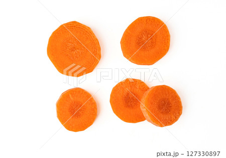 Carrot slice isolated on white background. 127330897