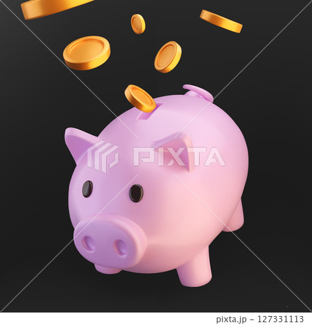 3D realistic piggy bank with coins 3D realistic piggy bank with coins 127331113