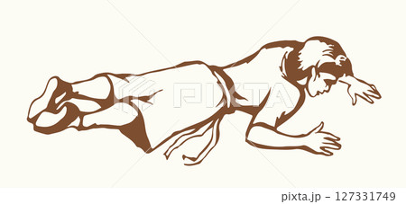 An exhausted person lies on the ground. Vector drawing An exhausted person lies on the ground. Vector drawing 127331749