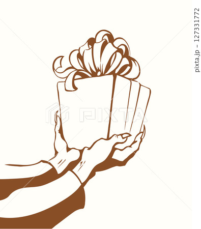 The hand gives a gift. Vector drawing The hand gives a gift. Vector drawing 127331772