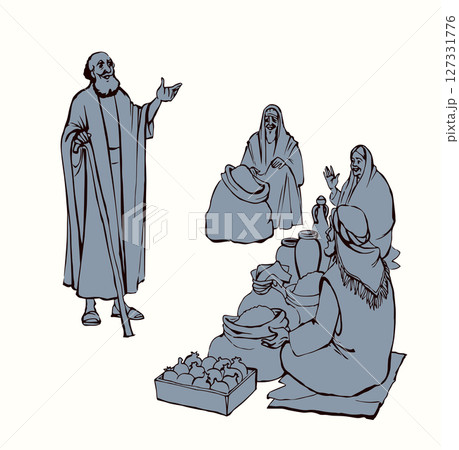 Ancient Jewish market. Vector drawing 127331776