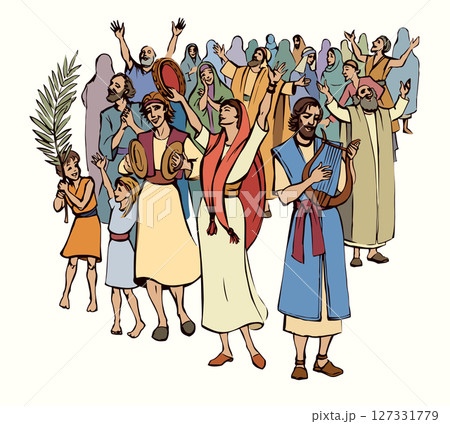 The ancient Jewish people are having fun. Vector drawing 127331779