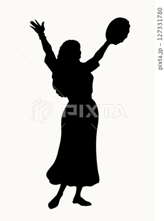 Dancing woman with a tambourine. Vector drawing 127331780