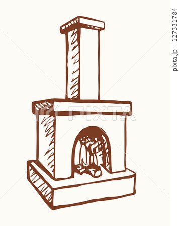 Old Russian stove. Vector drawing 127331784