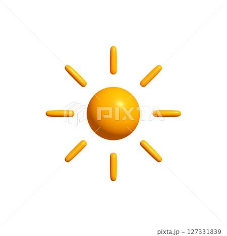Bright Sunny 3D Sun Icon with Joyful Rays, Isolated on White. Happy Kid Logo for Vacation, Warm Climate, or Solar Energy Concepts. Childish Summer Style. Vector Illustration. Bright Sunny 3D Sun Icon with Joyful Rays, Isolated on White. Happy Kid Logo for Vacation, Warm Climate, or Solar Energy Concepts. Childish Summer Style. Vector Illustration. 127331839