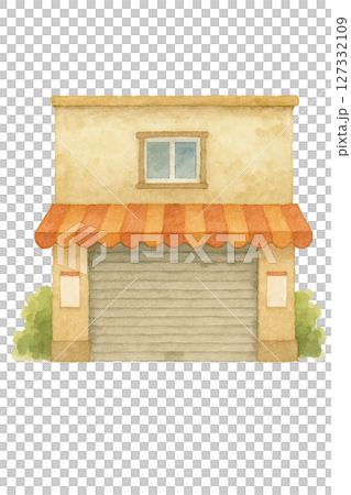 Garage-style shuttered store illustration, watercolor-style simple building material (cutout PNG) 127332109