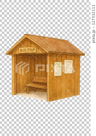 水彩木製公車站插畫透明背景PNG素材 水彩木製公車站插畫透明背景PNG素材 127332111