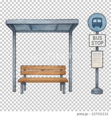 簡約現代公車站和長椅套裝,透明PNG素材 簡約現代公車站和長椅套裝,透明PNG素材 127332112