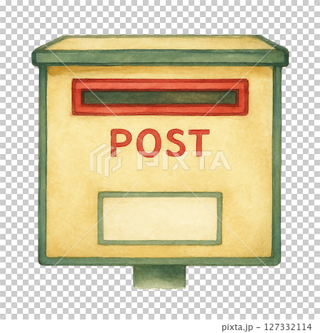 レトロな四角型郵便ポスト・背景透過PNG素材 127332114