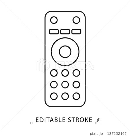 Remote control icon in minimal line style with editable stroke. Television remote, electronic control, device interface, TV controller, smart home element, remote symbol for media and tech design. 127332165