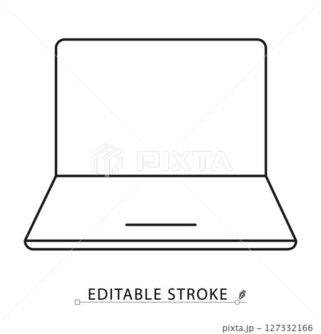Laptop icon in minimal line style with editable stroke. Notebook computer, portable device, digital workspace, tech interface, laptop symbol for work, study, media, communication and smart technology 127332166