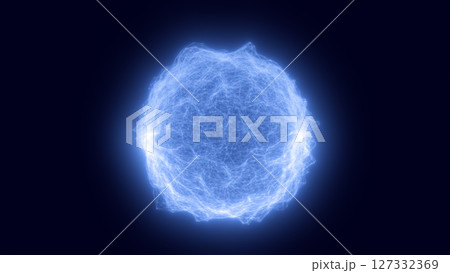 Futuristic blue glowing sphere made of light filaments, floating in digital space, evoking technology, motion, and energy flow 127332369