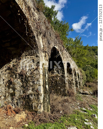ancient water supply arches architecture mountains autumn. High quality photo ancient water supply arches architecture mountains autumn. High quality photo 127332513