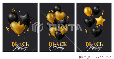 3d Balloon Black Friday Party Card Set Gift Gold Black Ball Balloons Vector Invitation Card Realistic Celebration 3d Balloon Black Friday Party Card Set Gift Gold Black Ball Balloons Vector Invitation Card Realistic Celebration 127332702