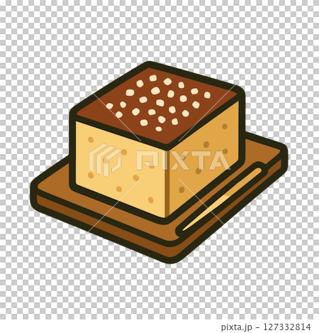 Flat illustration of castella with sugar | Japanese sweets on a tray 127332814