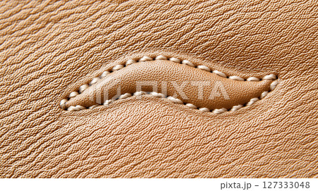 Light brown leather texture with detailed stitching and depth Light brown leather texture with detailed stitching and depth 127333048