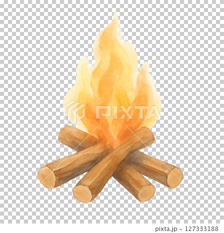 Campfire and firewood watercolor illustration material 127333188