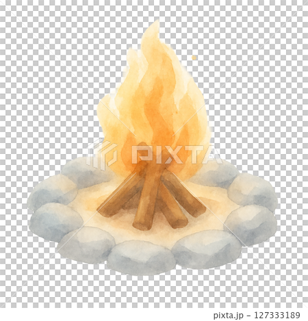 Stone-enclosed bonfire (watercolor illustration material) Stone-enclosed bonfire (watercolor illustration material) 127333189