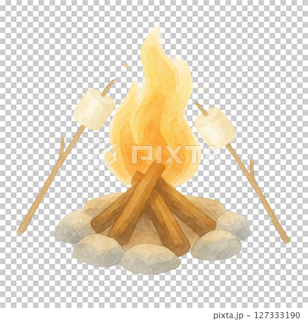 Marshmallow roasting campfire (watercolor illustration material) 127333190