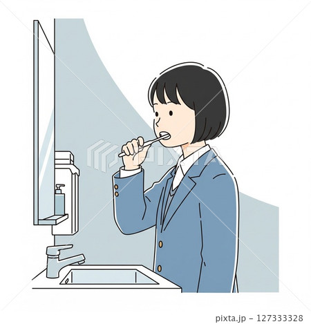 歯磨きをする女子学生の朝のルーティン 127333328
