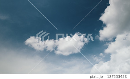 Time lapse. The stunningly beautiful cloudy sky is contrasted against a vibrant blue background Time lapse. The stunningly beautiful cloudy sky is contrasted against a vibrant blue background 127333428
