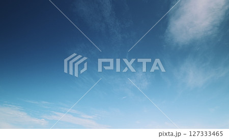 Time lapse. A Clear and Bright Blue Sky adorned with Wispy Clouds This scene feels serene and tranquil 127333465